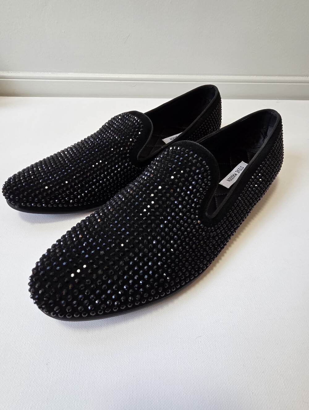 Steve Madden CAVIARR Mens 16 Black Rhinestone Loafers Crystal Dress Shoes